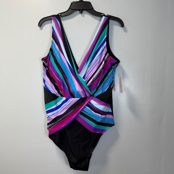Fullfitall Other - FullFitAll Womens Multi Color Striped Surplice One Piece Swimsuit Size 24 New
